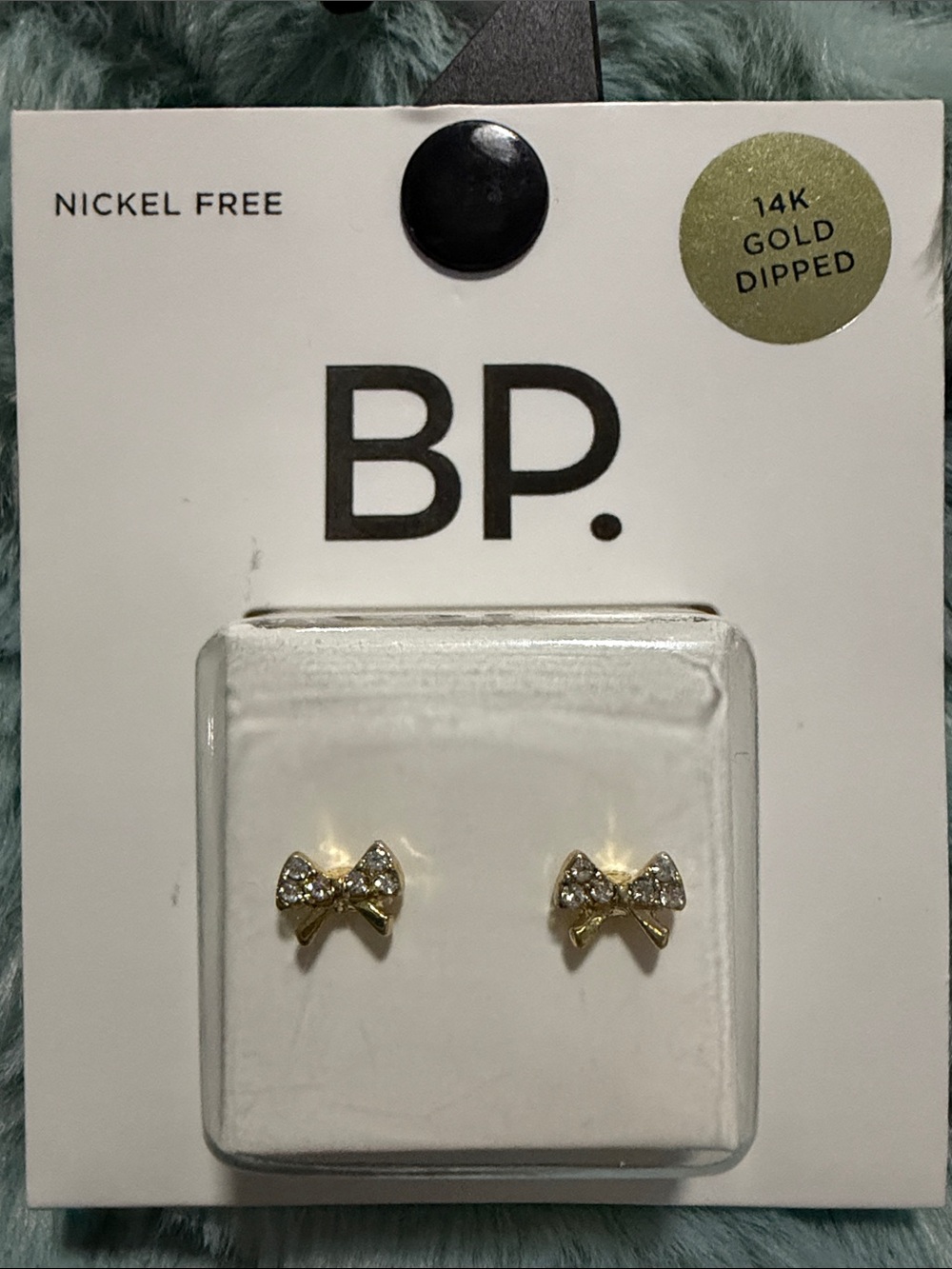 BP Gold Bow Stud Earrings with Clear Stones